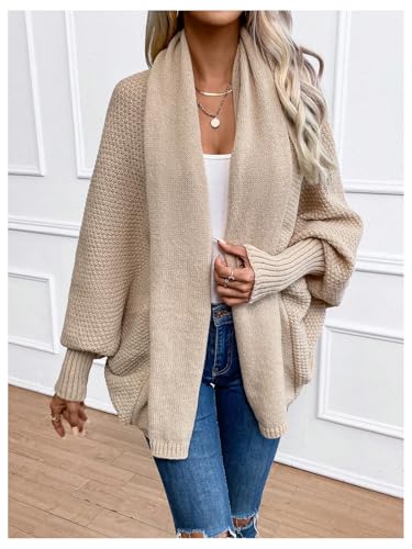 Image of BEAUDRM Women Long Cardigan Open Front Long Sleeve Knitwear Neck Shawl