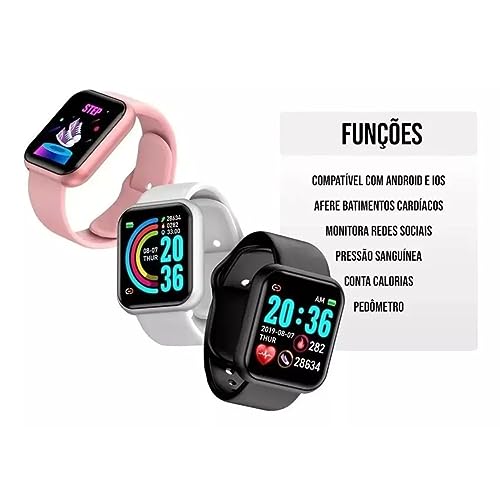 SmartWatch Relógio Pulseira Inteligente Bluetooth Carregamento Rápido com Notificações, Resistência