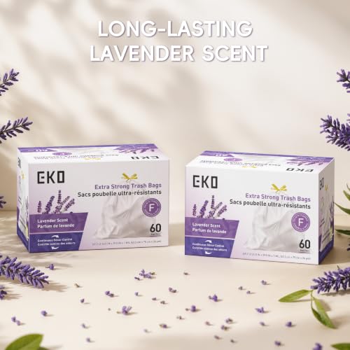 Image of EKO Ultra-Strong Extra-Tall 13 Gallon Kitchen Trash Bags, Lavender, 60 Ct