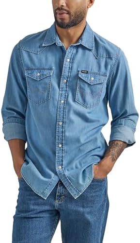Wrangler mens Iconic Denim Regular Fit Snap Shirt Button Down Shirt