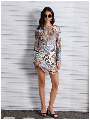 Image of Milumia Women's Leopard Print Mini Dress Y2k Bell Long Sleeve Cheetah Short Dresses Going Out Party Clubbing Outfits