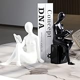 TYGKROF Ceramic Decorative Bookends Set of 2, Heavy Duty for Heavy Books, Cute Home Office Shelf Library Decor (Black and White)