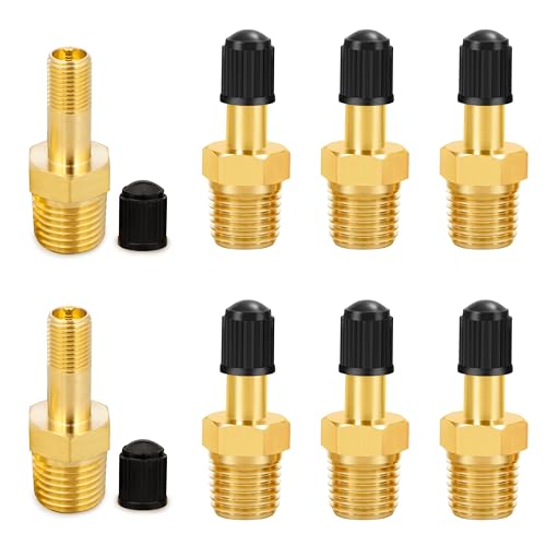 LQKS - 8Pcs Brass Schrader Valve,NPT Car Valve Adapter,NPT Tank Valves with 1/4" Male NPT Standard Thread Core and Cap,Air Compressor Air Tank Fill Valves Tool Fittings,Compressor Safety Valve, Tyre Valve