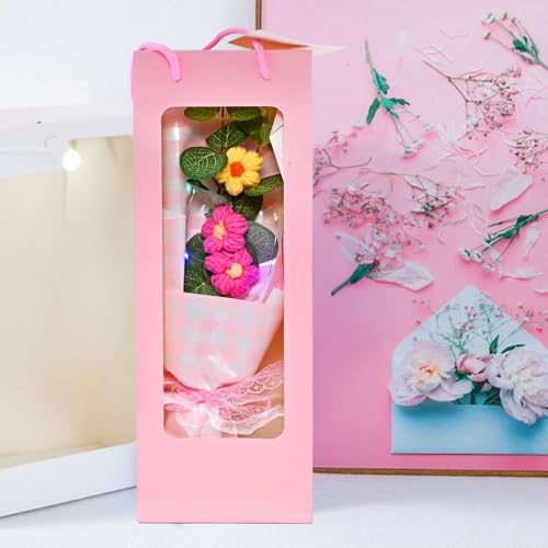 Image of Cortina Plastic Handmade Crochet Artificial Flowers with Light|Aesthetic Room Decor, Living & Bedroom Decor|Artificial Flower Wall Decor|Great for Gifting - Light Pink - 13x8x34 CM