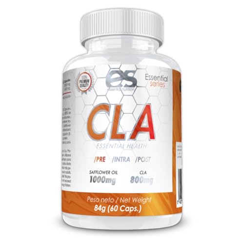 ESSENTIAL NUTRITION | CLA Natural 1000mg | Ayuda a la Oxidación de Grasas | Disminuye el Apetito y Aumenta la Masa Muscular | Acelera el Metabolismo de forma Natural | 60 caps 2 meses.