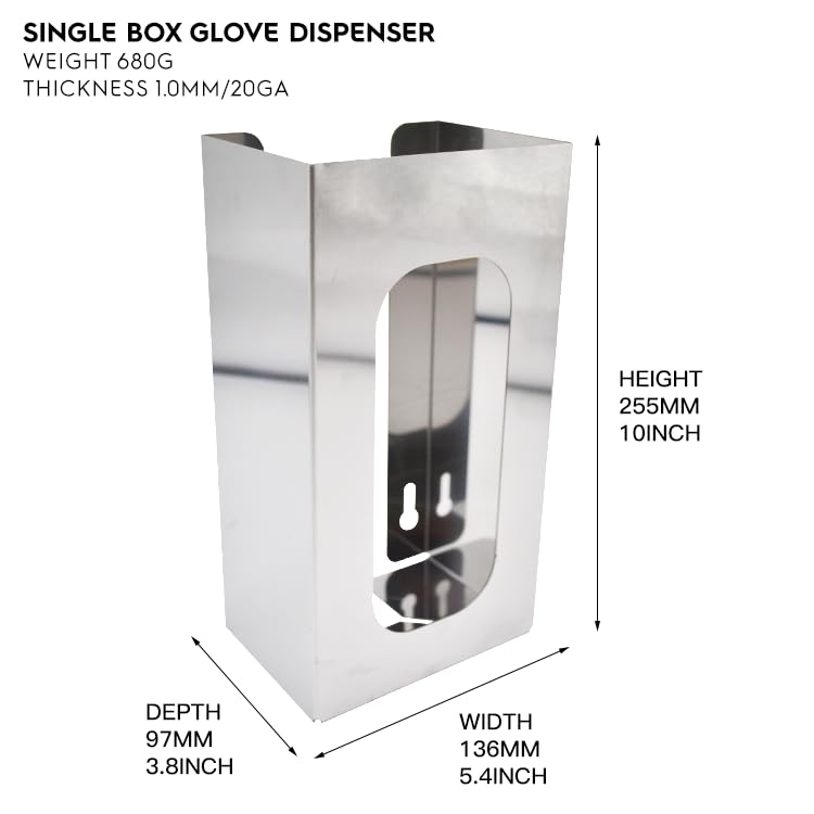 1 Pack Commercial Grade Stainless Steel Single Box Glove Dispenser Tissue Box Holder W5.4