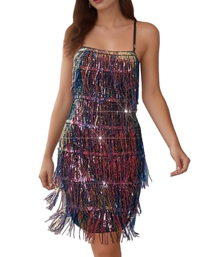 Image of Madam Uniq Women Tassel Formal Dress Sequin Strap Mini Elegant Evening Prom Party Club Dance Gown