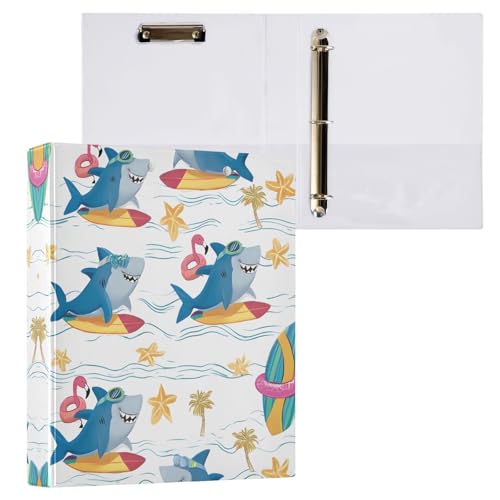 リングファイル ルーズリーフ バインダー a4 サメ 鮫 シャーク サーフィン Dリング 3穴 200枚収納 クリップ&収納ポケット付き 書類整理 事務用品