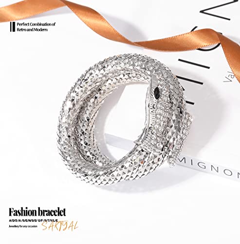 Sakytal Punk Snake Brcelets Silver Chunky Layered Cuff Bracelet Rhinestone Halloween Bangle Bracelet Jewelry Accessories For Women And Girls #TOP5
