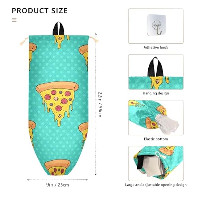 xigua Pizza Slices Plastic Bag Holder Wall Mount with Drawstring 2 Pack, Reusable Grocery Bag Organizer Decor for Bags, Socks, Underwear, And Neckties