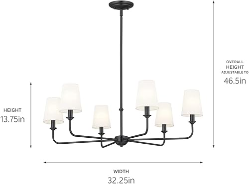 Vista 66 de Kichler Pallas 52517BK - Lámpara de techo de 8 luces en color negro, con persianas cónicas de lino opcionales para vestíbulo, sala de estar