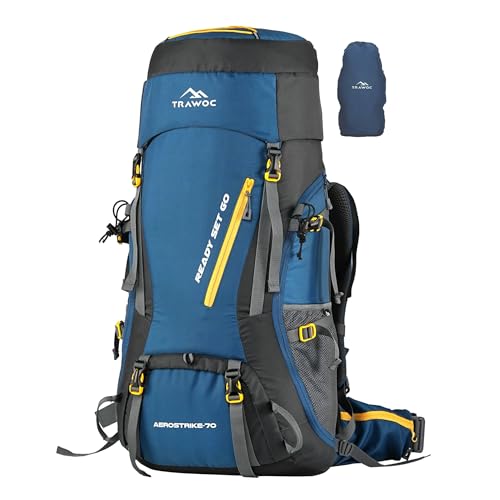 TRAWOC AEROSTRIKE 70L Travel Backpack for Hiking Trekking Bag Camping Rucksack Bag for Men & Women with Rain Cover/Shoe Compartment HK008, 3 Year Warranty