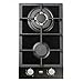 Domino-302G Plaque à Gaz 2 feux - Encastrable Plaque de Cuisson à Gaz Avec 2 brûleurs à Gaz, Porte-Casseroles en Fonte, 30cm, Brûleur Wok, En Verre Noir, Gaz Naturel/GPL