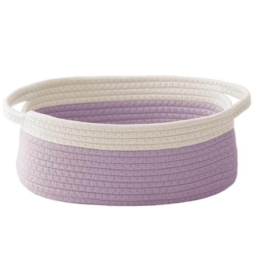 Image of JMvicyroam Small Woven Basket, Empty Gift Basket, White&Purple /1 Pack | Small Gift Basket, Cotton Rope, 12 x 8 x 54 in, Handles, Includes Ribbon and Bag, Birthday Gift Basket