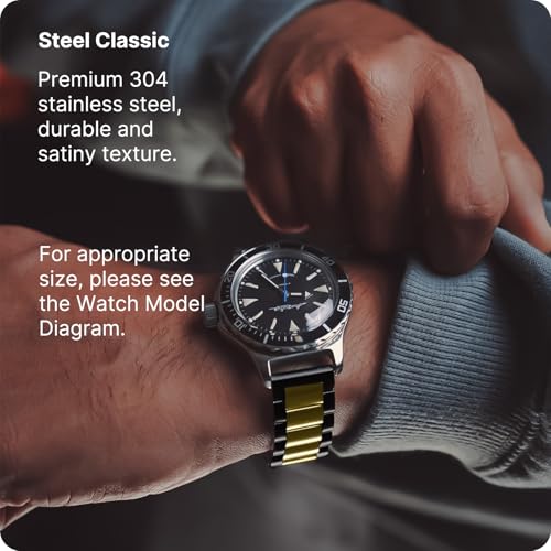 Image of Fullmosa 20mm Stainless Steel Watch Band, Quick Release Metal Replacement Strap with Removable Links, Includes Spring Bars & Link Removal Tool for Men Women (Black+Golden)