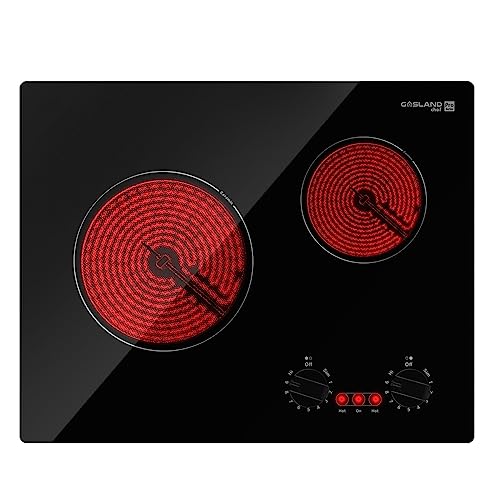 GASLAND Chef Electric Cooktop 12 Inch, Drop-in Coil-type Radiant Cooktop 2 Burner CH30BS, Ceramic Cooktop with 7 Power Levels, Mechanical Knob Control, Hot Warning, Hardwired,240V