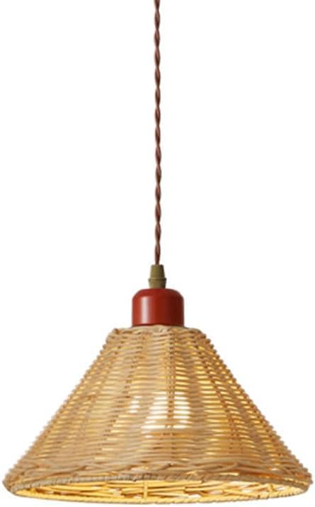 Lampe suspendue rétro QTHWB avec cache-pot triangulaire en rotin