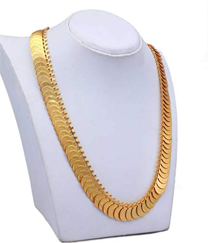Image of VAMA FASHIONS 24 Inch South Indian Gold Plated Traditional Long Laxmi Coin Kasu Necklace Temple Jewellery Haram kasulaperu Haaram Chain Wedding Jewellery for Women & Girls