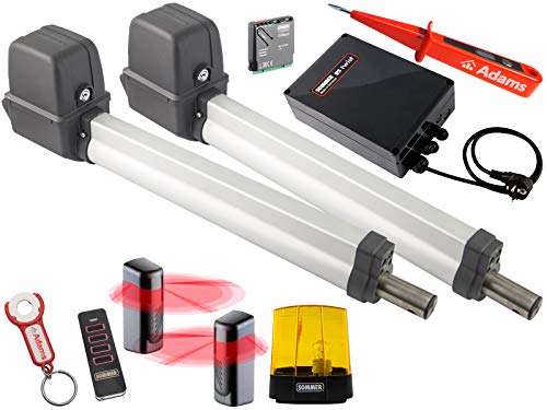 Sommer Twist 200E Drehtorantrieb 2-flüglig + 1 Stück 4-Befehl Handsender 4019 Pearl Vibe mit ADAMS Anhänger + Lichtschranken 7029 + Warnlicht 24V Set 5in1N SOMloq2 + ADAMS Stromprüfer