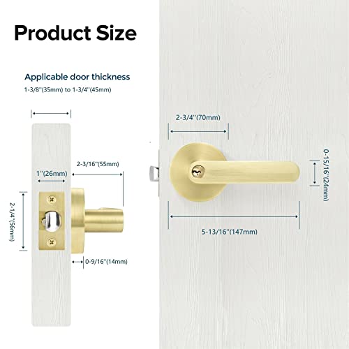 Leydebong 6 Pack Entry Door Locks Keyed Alike, Gold Door Handles For Interior Or Exterior Door Use, Heavy Duty Front Door Levers With Keys, Durable & Sleek Door Knobs, Light Satin Brass Finish #TOP3