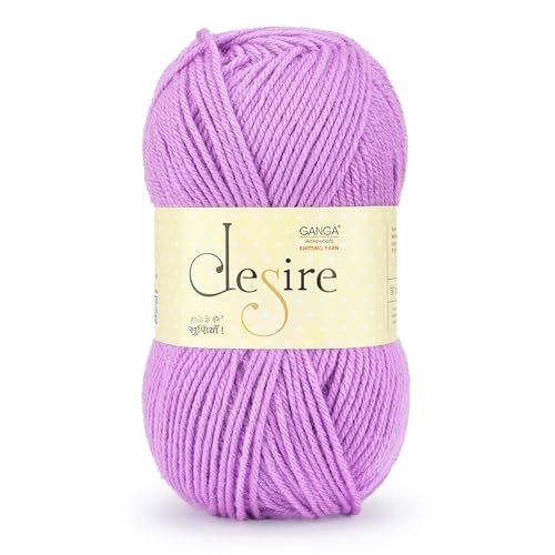 Image of Ganga Acrowools Acrylic Desire Hand Knitting and Crochet Yarn. Pack of 1 Ball - 100Gms. Shade No - (Dis55) Violet