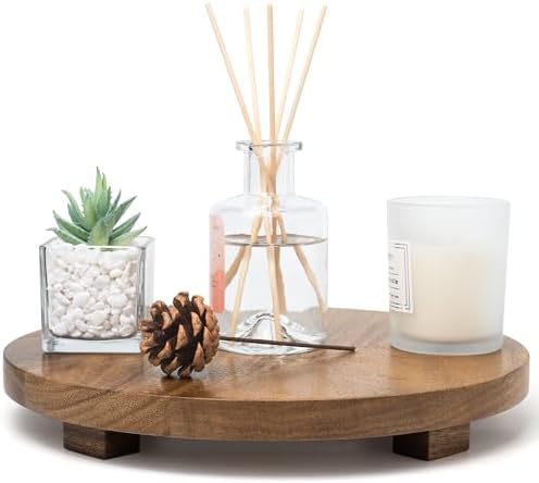 Round 11.8" Acacia Wood Decorative Tray – Farmhouse Wood Riser Pe...