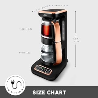 KARACA Caysever Robotea Pro 4 in 1 Talking Automatic Tea Maker, Kettle and Filter Coffee Maker, 2500W Multi-Functional Tea Machine Set, Turkish Electric Tea Maker, Black Copper