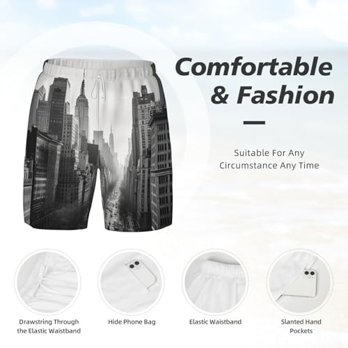 Men's Swim Trunks Quick Dry Board Shorts Black and White New York Beach Shorts with Pocket Bathing Suits for Men4