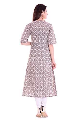 Image of Yash Gallery Women's Cotton Regular Fit A-Line Printed Kurta