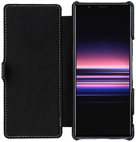 STILGUT Book Case Compatible with Sony Xperia 5 II Leather Case with Clip Closure Leather Case Flip Cover Phone Case - Black - Image 3