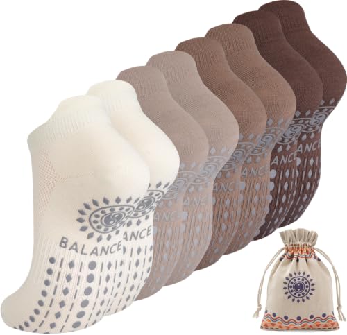 Image of Toes Home Pilates Socks for Women, Cushioned Ankle Grippy Non Slip Socks for Yoga, Hospital, Barre, Home Slipper 2 /4 Pairs