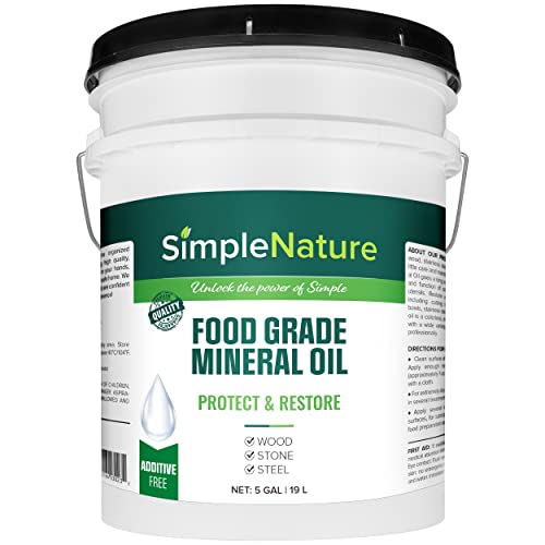 SimpleNature Food Grade Mineral Oil - for Moisturizing, Lubricating, Restoring & Protecting Wood, Cutting Boards, Butcher Block, Countertops, and Stainless Steel (5 Gallons)