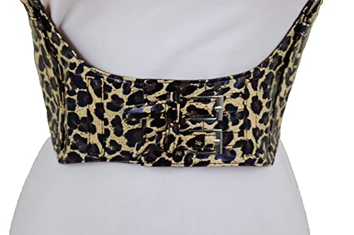 Women Leoaprd Elastic Fashion Belt - High Waist Wide Leopard Corset Straps Safari S M Brown3