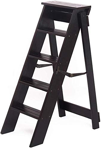 Taburete de escalera plegable en madera maciza negra para uso doméstico