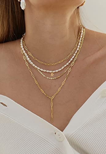 Freshwater Baroque Pearl Necklace | Initial Necklaces For Women | Pearl Choker Necklace | Dainty Pearl Chain Necklace For Women Gold Jewelry Gifts(S) #TOP4