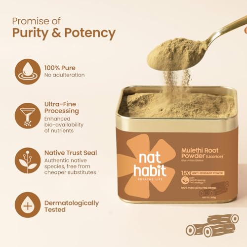 Image of Nat Habit 100% Pure Mulethi Root Powder 100g | Glycyrrhiza Glabra Licorice | 1.5X Antioxidant Power with Nutri-Preserve Technology | Ultra Fine Grind for Glowing Skin & Hair Conditioning