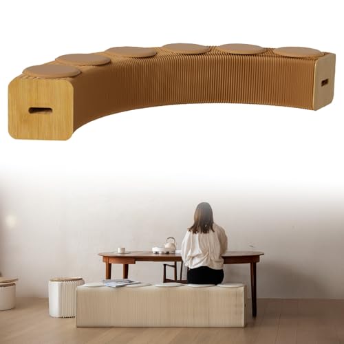 CTREVL アコーディオン 椅子 折りたたみ ペーパースツール 折りたたみ椅子 紙クラフト紙 長椅子 クッション付き 軽量 長さ1.5m/3m/6m 持ち運び簡単 耐久性 省スペース収納 組立不要 持ち運び便利 アコーディオンベンチ 多機能家具 リビング