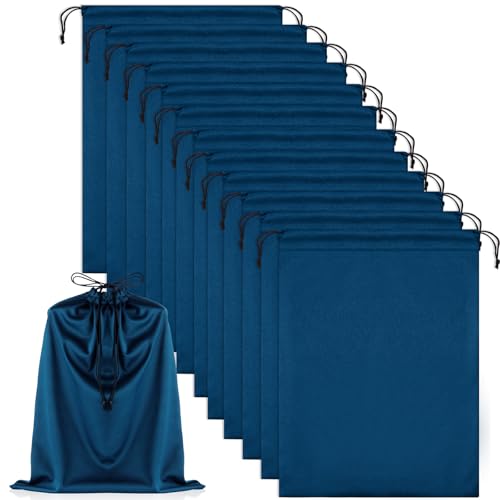 Weewooday 12 Pcs Satin Adult Toy Bags with Drawstring Silk Adult Game Toy Storage Multi Purpose Foldable Pouch Lightweight Gift Organizer for Women Men(Navy Blue 15.75 x 11.81 Inch)