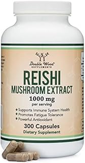 Reishi Mushroom Capsules (4:1 Ganoderma Extract, 1,000mg Red Reishi Powder Servings) 300 Count, 5 Month Supply, Potent Mushroom Supplement for Immune System Support and Defense by Double Wood