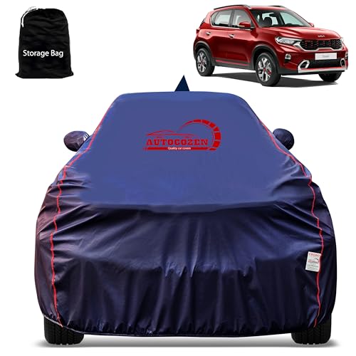 Image of 100% All Weather Car Body Cover Compatible with Kia Sonet Waterproof, Uv & Dust Protection | with Mirror & Antenna Pockets, Elastic Bottom, Piping Style - Blue