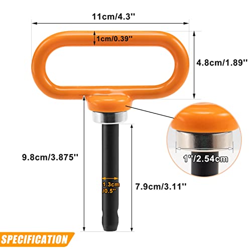 Czc Auto Magnetic Hitch Pin 1/2" Lawn Mower Trailer Hitch Pin, Magnet Trailer Gate Pin For Simple One Handed Hook On & Off - Securely Hitch Lawn & Tow Behind Attachment, Orange #TOP1