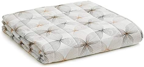 YnM Bamboo Weighted Blanket — 100% Natural Bamboo Viscose Oeko-Tex Certified Material with Premium Glass Beads (Khaki Flower, 48''x72'' 15lbs), Suit for One Person(~140lb) Use on Twin/Full Bed