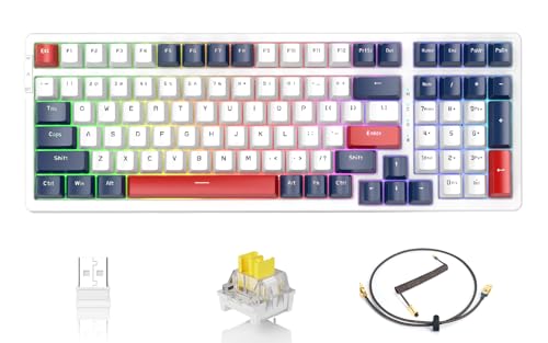 Attack Shark K98 100 Keys Gasket Hot Swappable White Blue Mechanical Gaming Keyboard,BT5.0/2.4G/Coiled USB C,3000mah Battery,RGB Illumination Programmable, Custom Banana Switch,100% Anti-ghosting Keys