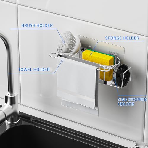 image for Cisily Kitchen Sink Caddy Sponge Holder in The Sink, Stainless Steel K