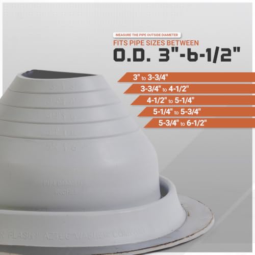 Image of Fasteners Plus #4 Round EPDM Metal Roof Pipe Flashing Boot (Fits 3 inch - 6-1 /4 inch Pipe OD), Gray