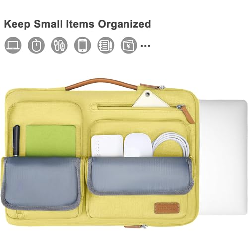 Image of MOSISO 360 Protective Laptop Case 13.3 inch, 13-13.3 inch Laptop Sleeve Compatible with MacBook Air /Pro 13 / Pro 14,HP Dell Acer ASUS,Side Open Carrying Case with 4 Zipper Pockets&Handle, Yellow