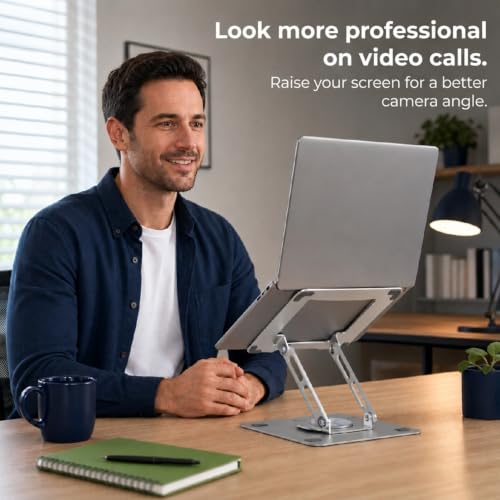Image of Uncaged Ergonomics Swivel Laptop Stand for Desk, Adjustable Computer iPad Stand for Desk w / 360 Rotation, Portable Laptop Holder for Home Office Ergonomic Supplies (Arctic Silver)