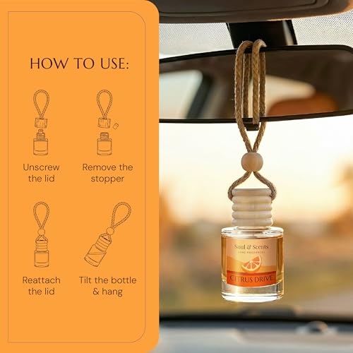 Image of Soul & Scents 16ml Luxury Car Perfumes Fresh | Citrus Drive | 2-in-1 Hanging Pod & AC Vent Air Freshener | Premium Wooden Car Fragrance Accessory | Long Lasting Odour Eliminator | Pack of 2