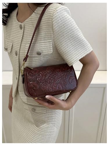 QWINEE Women's Western Purse Floral Shoulder Bag Zipper Leather Crossbody Bag Vintage Hobo Square Purse3