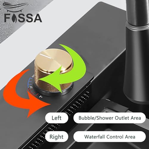 Image of Fossa 47 inchx18 inchx10 inch Double Bowl Waterfall Kitchen Sink Honeycomb Embossed Sink with Black Nano Coating, Premium Stainless Steel, Rectangular Workstation, Faucet With Included All Accessories (Black)